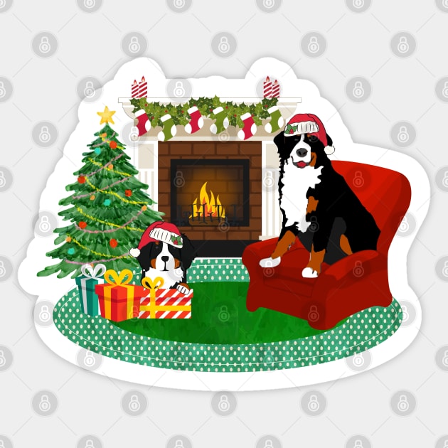 Bernese Mountain Dogs Waiting For Santa Sticker by emrdesigns